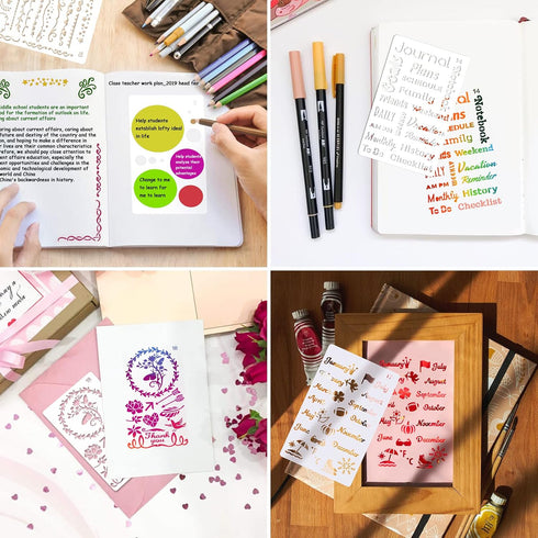 30 Pieces Mixed Bullet Journal Stencil Kit, Letter Drawing Painting Alphabet, Reusable Accessory for DIY Planner Scrapbooking Wall Decor (17.8 x 1...