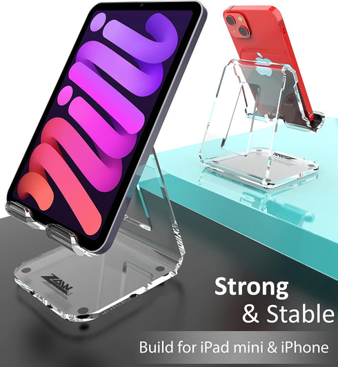 ZAW Acrylic Cell Phone Stand, Office Desk Accessories Clear Phone Stand for Desk, 4MM Acrylic Phone Holder, Compatible with iPhone 14 Pro, Samsung...