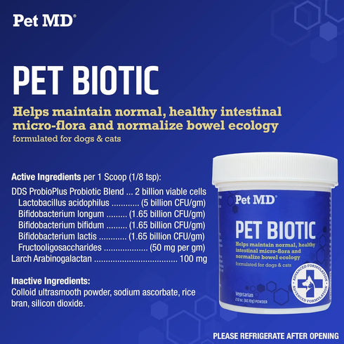 Pet MD Biotic Probiotics for Dogs & Cats - Prebiotic, Fiber, & Probiotic Powder - Gas, Constipation Relief, & Anti Diarrhea - Balance Digestive Fl...