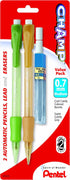Pentel Champ Automatic Pencil with Lead and 2 Erasers, 0.7mm, Assorted Barrels, 2 Pack (AL17LEBP2)...