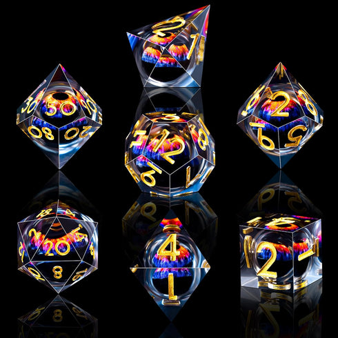 AUSTOR Dragon Eye DND Dice Set 7 Pieces Liquid Core Dragon Eye Dice Blue & Violet Sharp Edge Resin Dice Dungeons and Dragons D&D Dice with Box Rol...