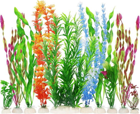 MyLifeUNIT Artificial Fish Tank Plants, 10 Pack Plastic Aquarium Plants Decorations...
