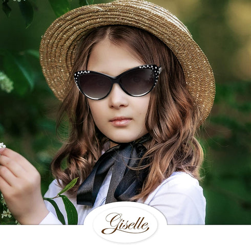 Giselle Cute Kids Retro Cat Eye Rhinestone Sunglasses for Teen Girls and Children Age 6-14...