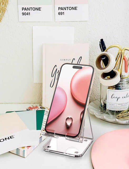 TOPGO Acrylic Cell Phone Stand, Clear Phone Holder for Office Desk, Vanity, Kitchen, Bedside Table, Compatible with iPhone/Smartphones/iPad/Switch...