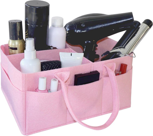 Sammy & Lou Collapsible Ice Pink Felt Storage Caddy, Divided Design To Keep Diapers, Wipes And Changing Items Organized, Two Handles, 12 in x 6 in...