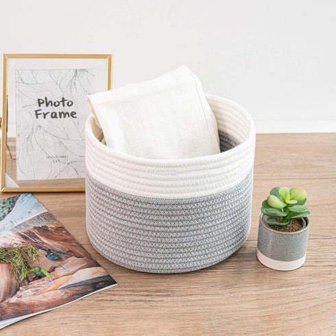INDRESSME Small Storage Basket - Cute Cotton Rope Basket - Closet Storage Bins - Cute Basket for Remote - Storage Organizer for Toy Storage Bin- 9...