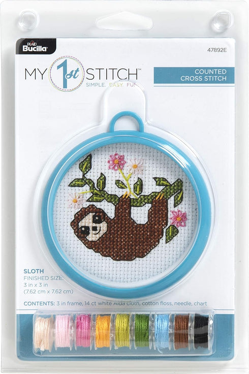 Bucilla 47892E My 1st Stitch Counted Cross Stitch Kit, 3", Sloth...