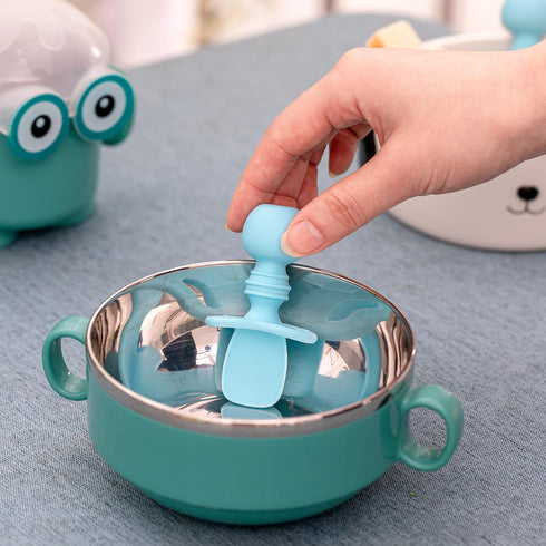 Silikong Silicone Utensils, Baby Fork and Spoon Set, Training Utensils, Baby Led Weaning Stage 1 for Ages 6 Months (Blue)...