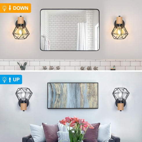 Industrial Wall Sconce, Adjustable Head Wall Lamp, Cage Wall Mount Light Fixture Industrial Farmhouse Lighting for Living Room, Kitchen, Bedroom, ...