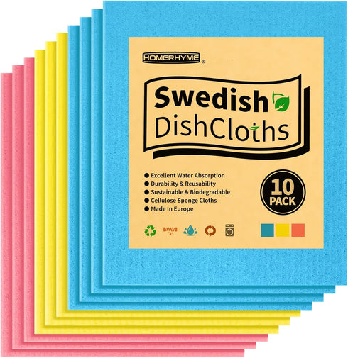 Kitchen Towels, 10 Pack Dish Towels for Kitchen, Absorbent Swedish Dishcloths, Multipurpose Kitchen Cellulose Sponge Cloths, Reusable Washable Pap...