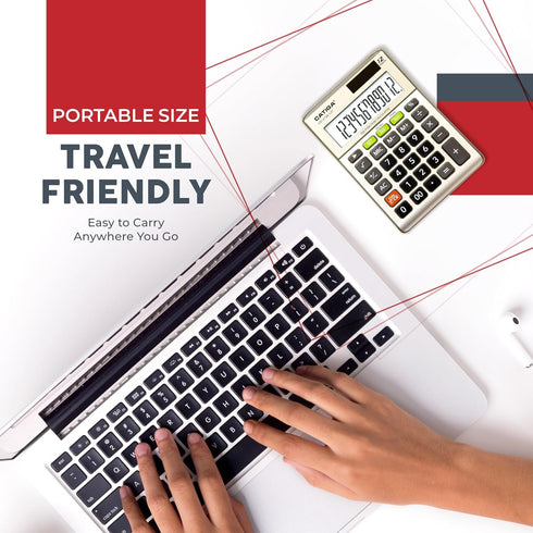 Desktop 12-Digit Business Calculator with Dual Power, Solar and Battery, for Basic, Finance and Tax Calculations, Desk Calculators for School or O...