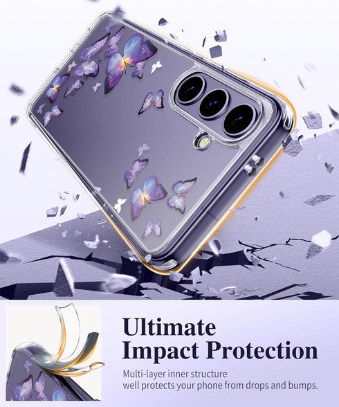 GVIEWIN for Samsung Galaxy S24 Case Floral, with Screen Protector & Camera Lens Protector, Hard PC&TPU Bumper Clear Shockproof Protective Women Ph...