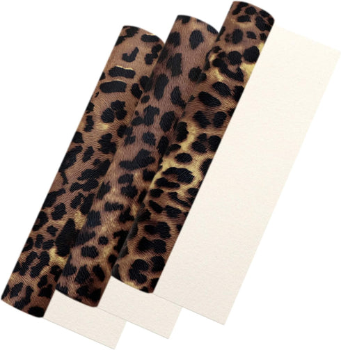 David accessories Leopard Pattern Printed Faux Leather Sheets Synthetic Leather Fabric 3 Pcs 7.7" x 12.9" (20cm x 33cm) Cotton Back for DIY Craft ...