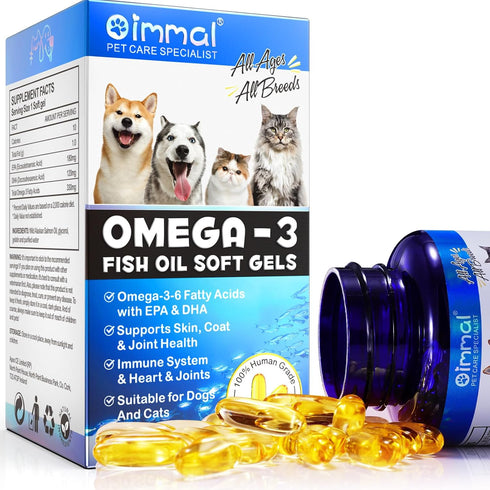 Omega-3 Pet, Salmon Oil Soft Gels for Dogs and Cats (120pcs)- Skin and Coat Health Supplement with EPA & DHA Fatty Acids, Omega-3 Fish Oil Pills T...