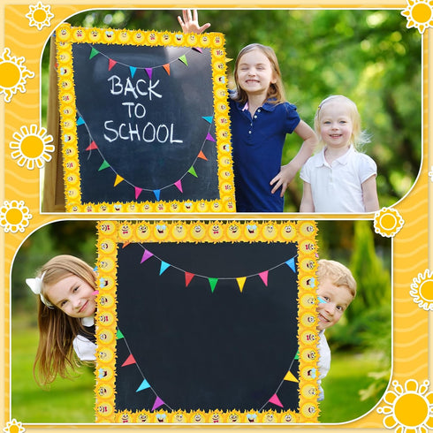 68.9 Feet Happy Sun Border Bulletin Board Border Flower Beach Sun Eucalyptus Paw Flag Hat Balloon Sailboat for Classroom Boards Wall Decor...