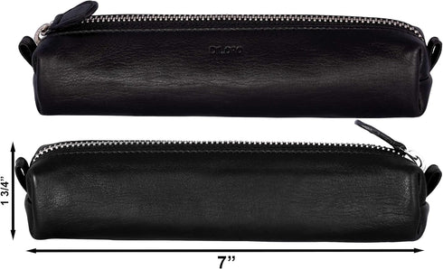 Leather Zippered Fountain Ballpoint Rollerball Pens and Pencils Case Holder Pouch Genuine Full Grain Soft Nappa Leather (Black)...