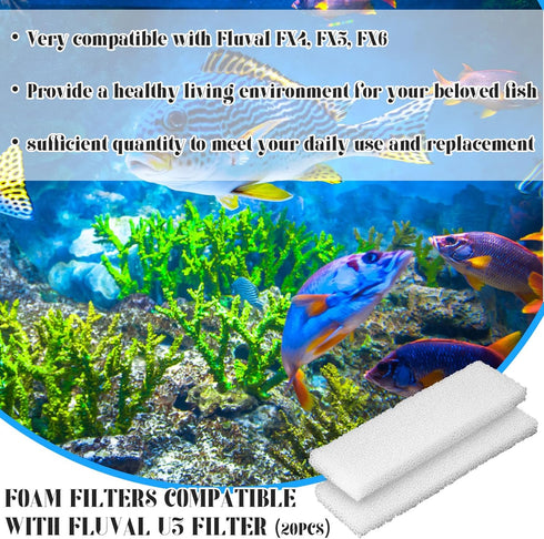 Nosiny 20 Pieces Filter Foam Pad Compatible with U3 Underwater Sponge Aquarium Underwater Filter Accessories Filter Pad Compatible for Aquarium...
