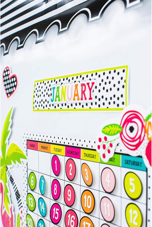 Schoolgirl Style Simply Stylish Tropical 92-Piece Calendar Bulletin Board Set for Classroom, Monthly Wall Calendar with Numbers, Birthdays and Mor...