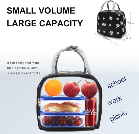 Sonuimy Insulated Lunch Bag Women, Reusable Cute Tote Lunch Box for Adult & Men, Leakproof Cooler Lunch Bags for Work Office Travel Picnic (Black ...