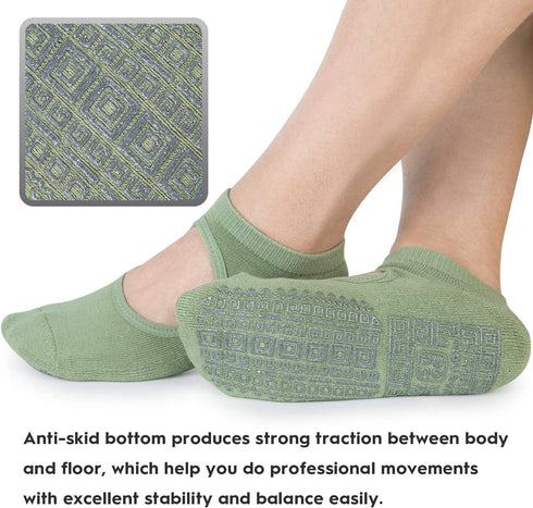 unenow Non Slip Grip Yoga Socks for Women with Cushion for Pilates, Barre, Home...