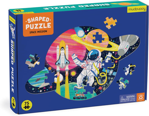 Mudpuppy Space Mission – 75 Piece Unique Saturn Shaped Scene Puzzle with Colorful and Fun Illustrations of Space Life for Children Ages 5 and Up...