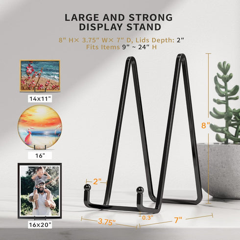 8 Inch Large Plate Stands for Display - Metal Square Wire Plate Holder Display Stand + Picture Stand for Book, Platter, Plaque, Photo Easel (2 Pac...