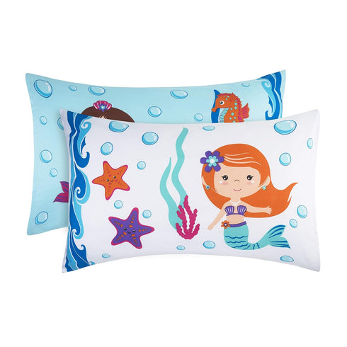 EVERYDAY KIDS Toddler Fitted Sheet and Pillowcase Set -Undersea Mermaids Adventure- Soft Breathable Microfiber Toddler Sheet Set...