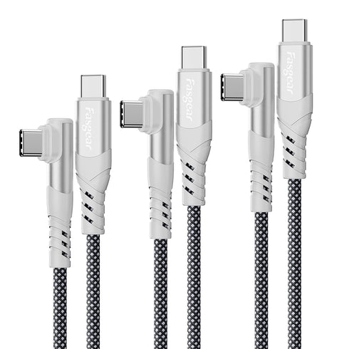 Fasgear 100W USB C to USB C Cable - 3 Pack 3ft&6ft&10ft USB 2.0 Type C to Type C PD Cable 5A Fast Charging Right Angle Compatible with Mac-Book Pr...