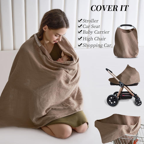 Muslin Nursing Cover for Baby Breastfeeding, Breathable 100% Cotton 5.6 * 2.6 FT Snap-Button Design Versatile Muslin Nursing Covers for Mom's Priv...