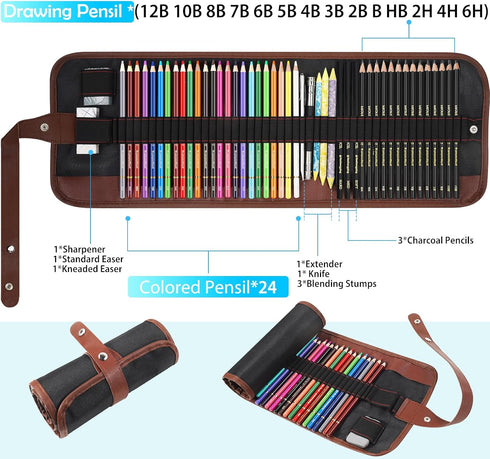 Sketch & Drawing Art Pencil Kit-50 Piece Set, Include 24 Color Pencil(For Adult Kid Coloring Books) & Graphite Charcoal-Pencil Etc., Art Supply Id...