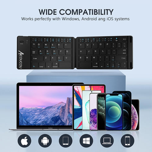 Acoucou Mini Bluetooth Keyboard Wireless Foldable Keyboard, Rechargeable Bluetooth Keyboard Portable Pocket Size Keyboard, Compatible with MAC/iOS...