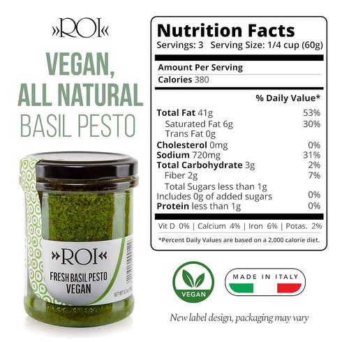 ROI Pesto Sauce - Vegan Pesto - Fresh Ligurian Basil Pesto Made of Genovese DOP basil and EVOO - Gluten Free Pesto - Keto Friendly Basil Sauce - N...