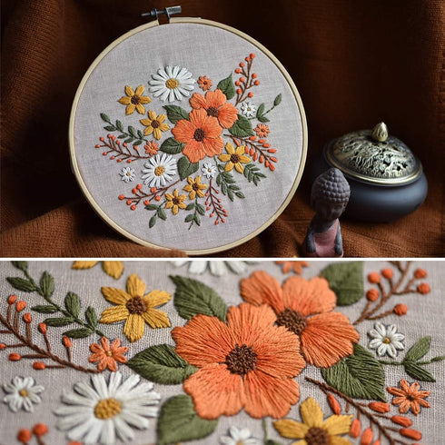 Embroidery Starter Kit with Pattern, Bamboo Hoop, Color Threads, Flaxen Fabric (Floral Design, Kid, Art Craft Kit)......