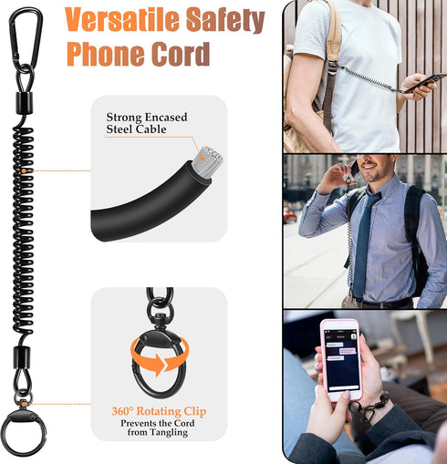 Ominia Retractable Phone Tether Lanyard: Anti-Theft Retractable Phone Lanyard with Universal Phone Tether Cord Wrist & Finger Lanyard Phone Tether...