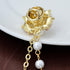 Champagne Tone Crystal Pearl Daisy Flower Brooches Pins with Pearl Chain Tassel Sweater Guard Clip Pin...