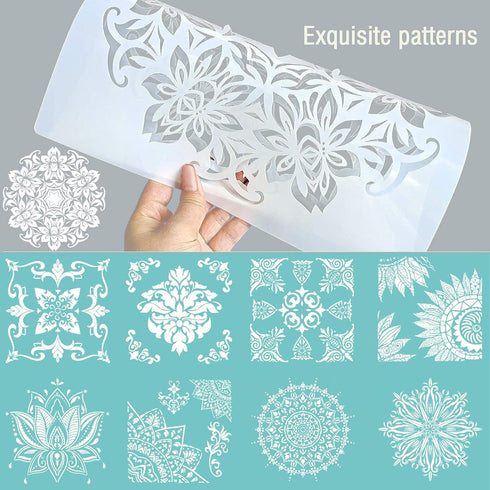 9 Pack Large Reusable Stencil Mandala Stencil Laser Cut Painting Template for Wood Wall Floor Tile Fabric Crafts Furniture Stencils Painting(12x12...