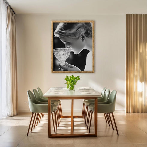 Posterizer 1 pcs-black and white alluring photo of woman smelling her drink-Photography Art-Retro Art-Decor for Home & Office- unframed wall art...