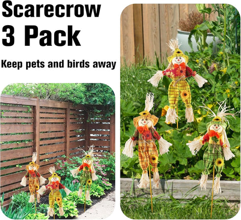 IFOYO 3 Pack Fall Harvest Scarecrow Decorations 15.75 Inch Scarecrows for Garden, Home, Yard, Porch, Thanksgiving Decor...