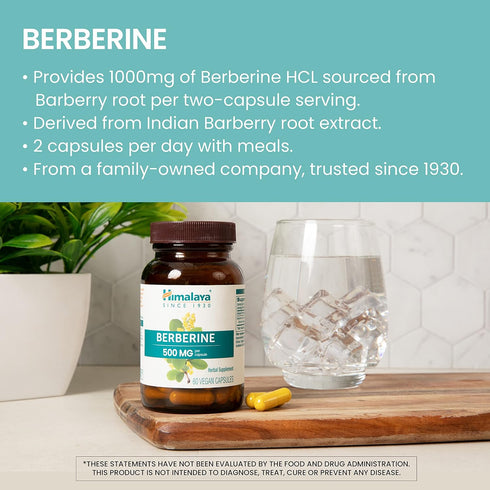 Himalaya Berberine for Metabolism & Cholesterol Support, GI Support & Immune Support, 1000 mg Serving, Berberine HCL from Indian Barberry Root, Ve...