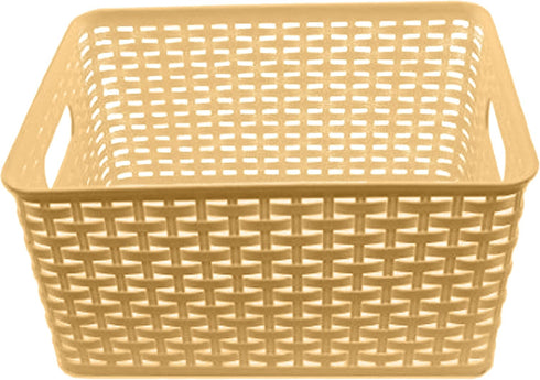 YBM Home Small Plastic Rattan Storage Box Basket Organizer, Beige - 1 Pack...