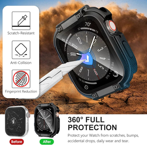 Wingle Rugged Waterproof Case for Apple Watch 45mm Series 9 8 7 Screen Protector with Tempered Glass, 2 in 1 Military Grade 360 Full Protective Bu...