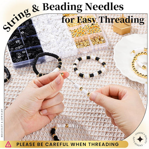 LEOBRO Clay Beads Bracelet Making Kit, 3524pcs White Black Clay Beads for Bracelets, Bead Bracelet Kits, Clay Bead & Gold Beads for Friendship Bra...
