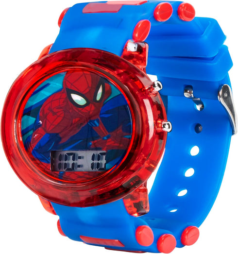 Marvel Spider-Man Kids' LCD Watch – Flashing LED Bullet Band, Digital Time Display, Red & Blue Design, Durable Plastic Case, Adjustable Silicone S...