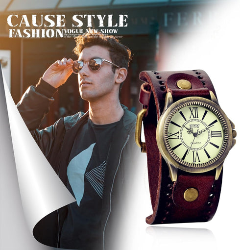 Avaner Vintage Bronze Leather Watches: Retro Steampunk Wide Cuff Analog Quartz Wrist Watches for Men and Women...