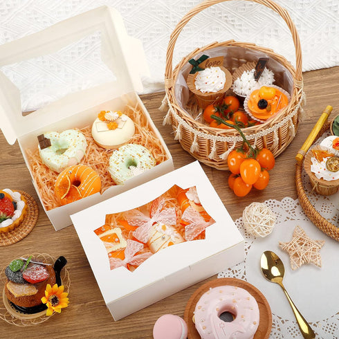 TOMNK 50pcs Cookie Boxes with Window, 8x6x2.5 Inches 2 Style Window Bakery Boxes for Treats, Chocolate Covered Strawberries, Muffins, Donuts...