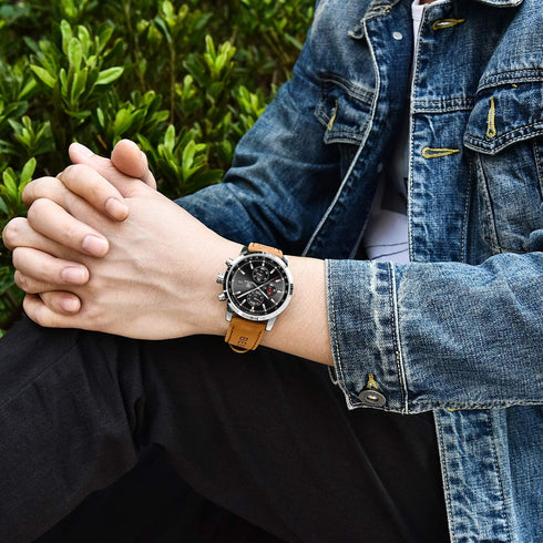 BENYAR - Stylish Wrist Watch for Men, Genuine Leather Strap Watches, Perfect Quartz Movement, Waterproof and Scratch Resistant, Analog Chronograph...