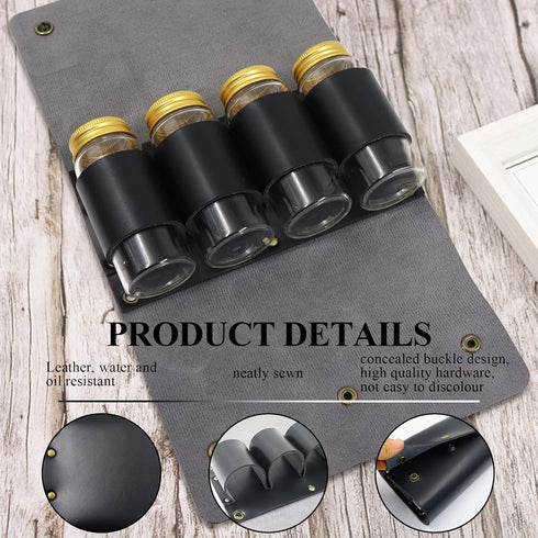 Portable Camping Spice Storage Bag with 4 Spice Jars, Camping Spice Set Kit, Outdoor Spice Containers, PU Leather Camping Seasoning Condiment Orga...