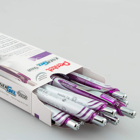 Pentel Gel Ink Pen, Pearl Retractable Gel Pen, (0.7mm) Medium Point, Needle Tip, Violet Ink, 12 pack (BLN77PW-V)...