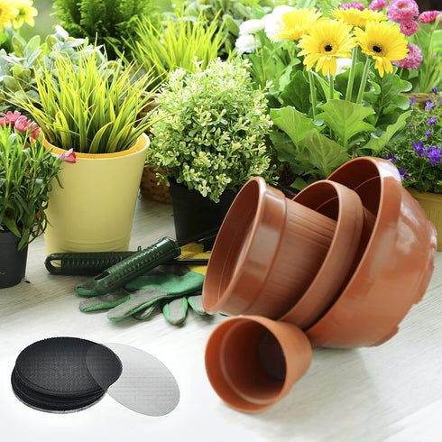 Grandisk 100 PCS Flower Pot Hole Mesh Pad 4 Inch Round Drainage Hole Screens Garden Plant Bonsai Pot Bottom Grid Mat Plastic Mesh Screen Breathabl...