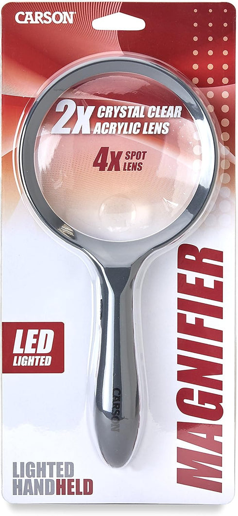 Carson LED Lighted Hand-Held 2X Rimmed Magnifier with 4X Spot Lens for Reading, Inspection, Hobby, Crafts and Other Low Vision Tasks (HM-44)...